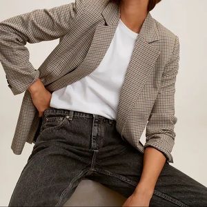 Mango Check Structured blazer small size brown cream